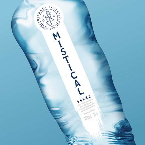 Modern waterfall inspired Vodka Label and Bottle design