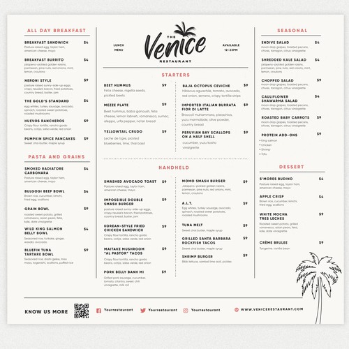 The Venice Menu