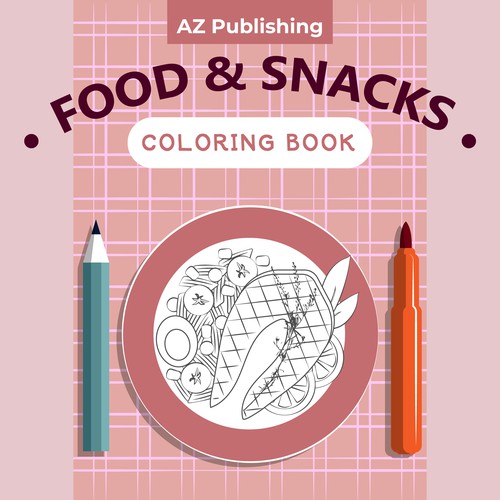 Cover concept for a coloring book on the theme "Food and Snacks"