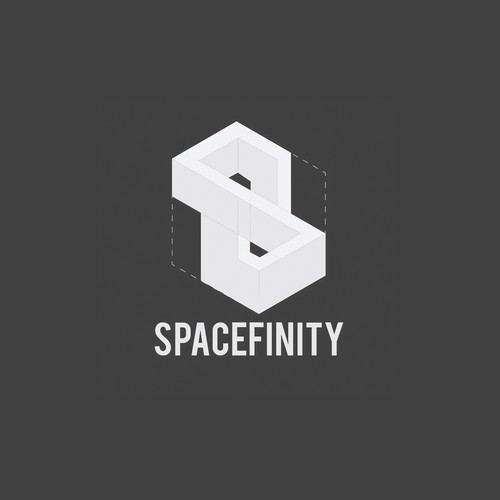 A minimalistic and flat logo designed as an architectural space/building in the form of both an infinity symbol and 'S' for Spacefinity.