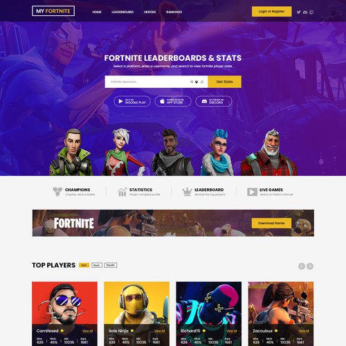 Webpage design for Gaming Stats