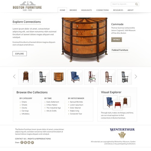 Design homepage for Historic Boston Furniture