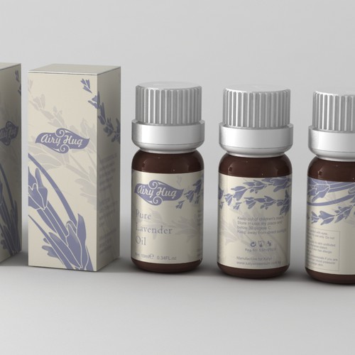 Create 10 ml lavander oil bottle label and box designs and 3D images + logo
