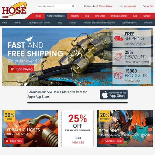 ew E-Commerce site for Hose Distributor