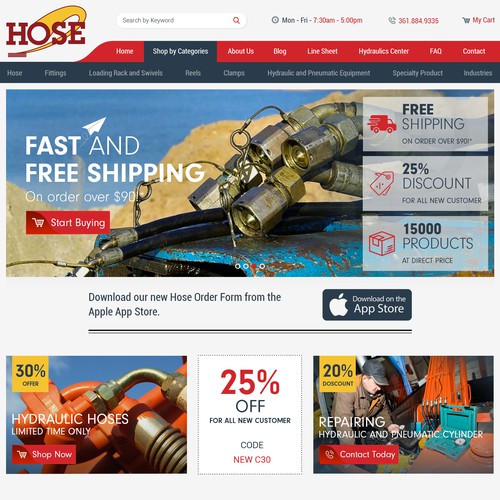 ew E-Commerce site for Hose Distributor