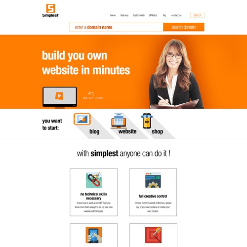 Build an awesome landing page for Simplest