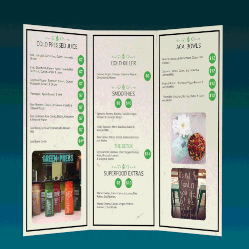 Trifold Menu - Juice & Salad Bar