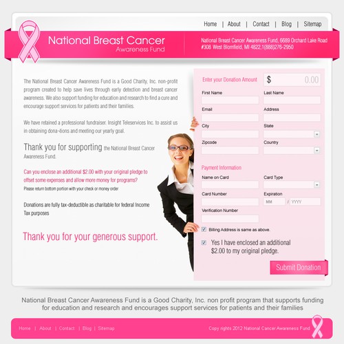 National Breast Cancer Awarness needs a new credit card payment landing page