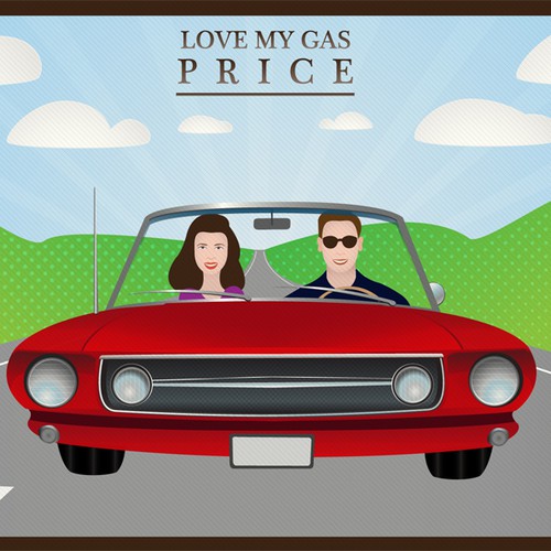 Create two illustrations depicting a couple driving in a car