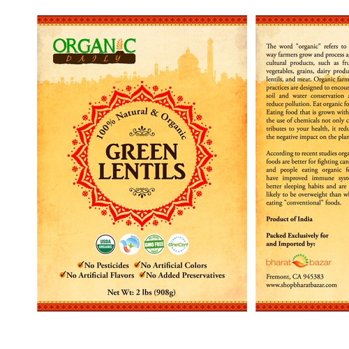 Packaging design for organic green lentils