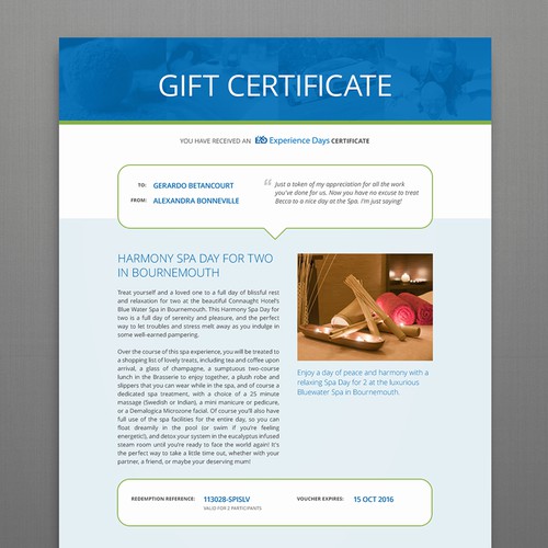 Experience Days Certificate