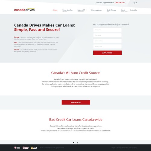 Homepage For Canadian Auto Loan Website