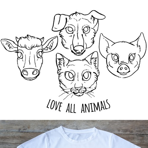"Love All Animals" Vegan T-shirt design