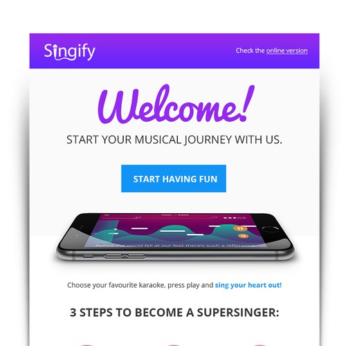 Classy on-boarding e-mail for Singify