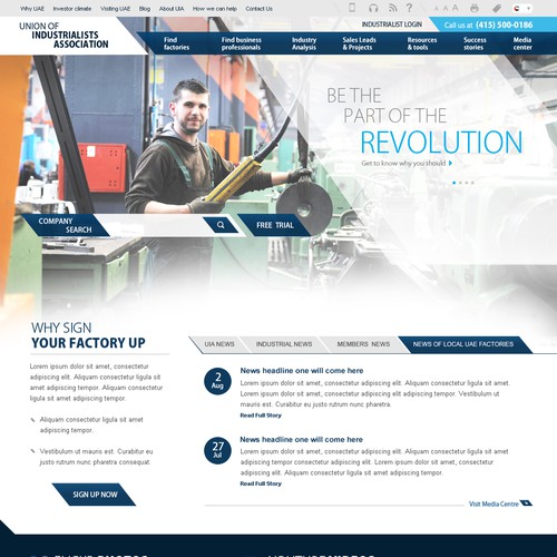 Homepage design for the Industrialists Association