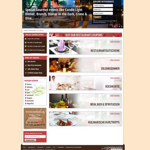 Create the next website design for a gourmet coupon portal