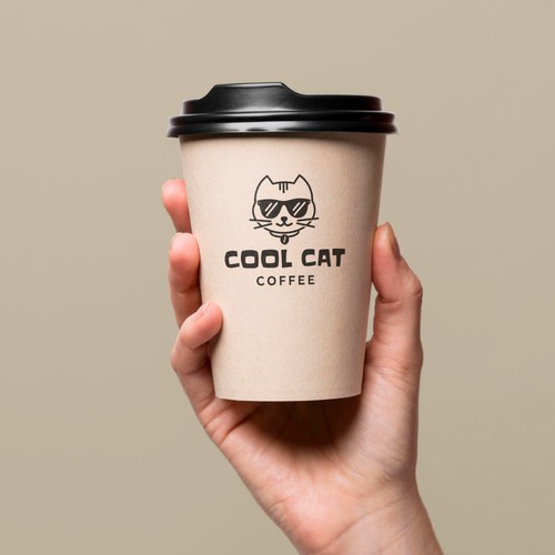 Cool Cat Coffee Shop Logo on Hot Cup Mockup