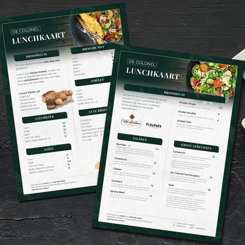 Menu for restaurant and café in Zeist, Nederland