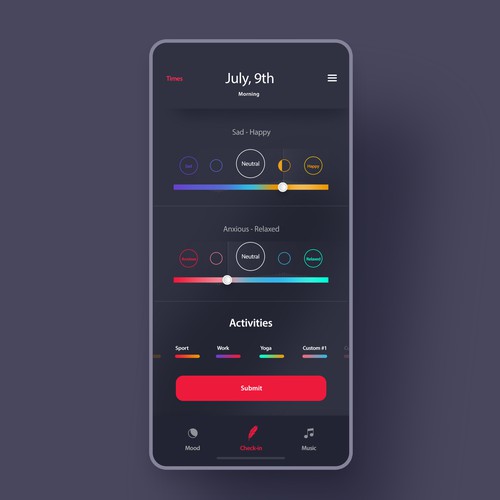 Calm app mobile UI design