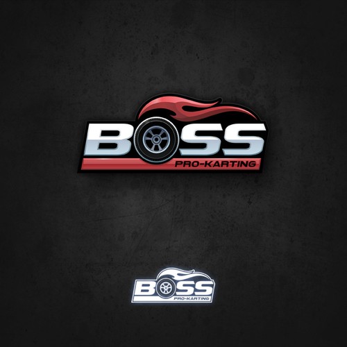 Create aggressive, profess'l logo for an Indoor Kart facility. BONUS: business/family name is Boss!