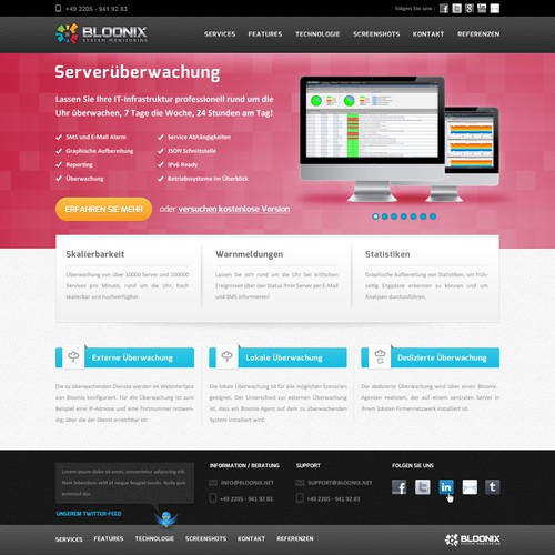homepage design for Bloonix