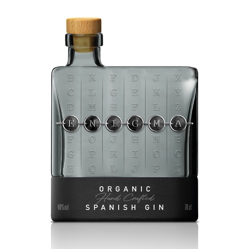 Contemporary bottle design for enigma code inspired gin