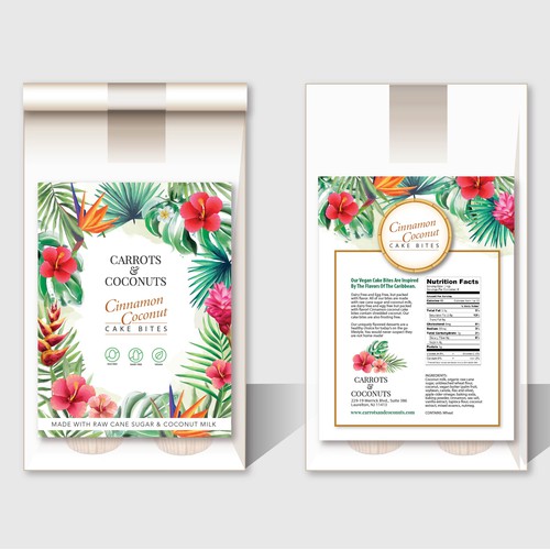 Winning Label Design for Vegan Cake Bites with Caribbean Flair