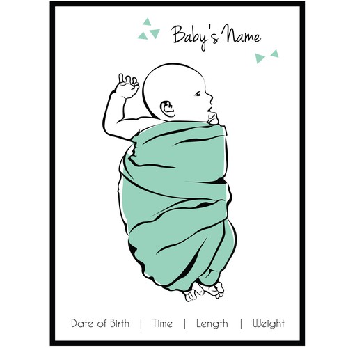 Minimalistic Scandinavian new born baby illustration 
