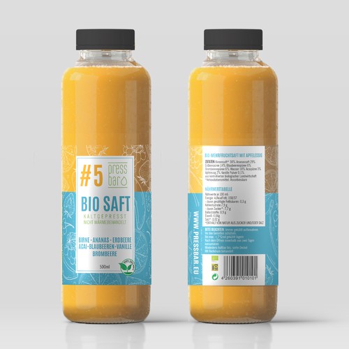Product label for organic cold pressed juices