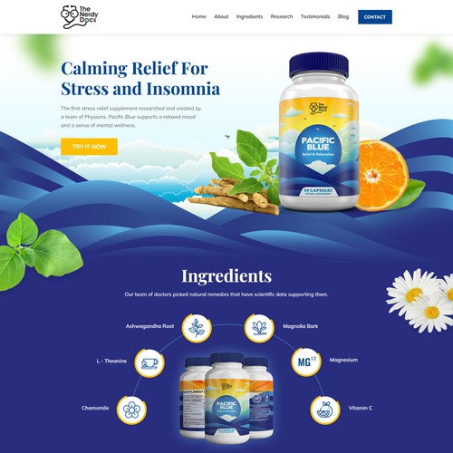 Pacific Blue Relaxation Supplement - Website Design
