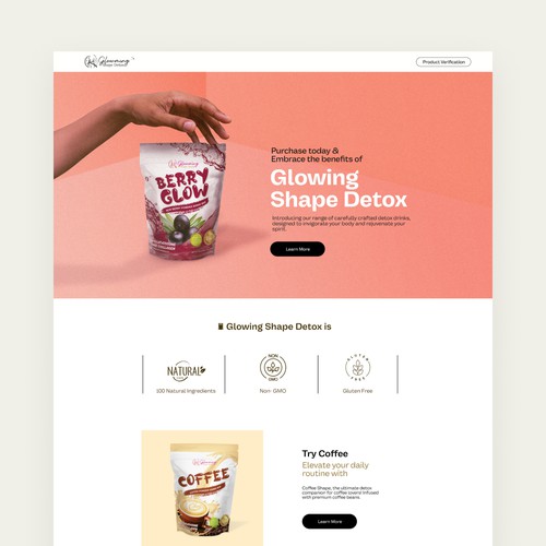 Glowing Shape Detox Landing Page Design