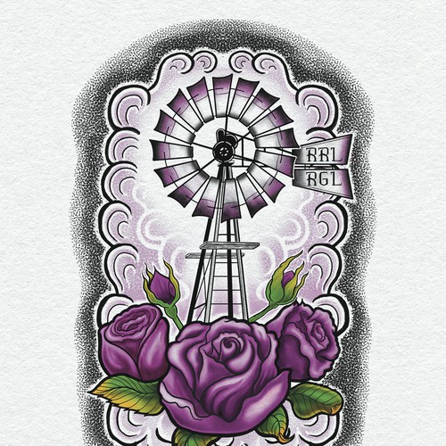 Tattoo, Windmill & Roses
