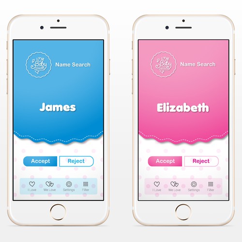 View of a page on app design for Love Baby Names