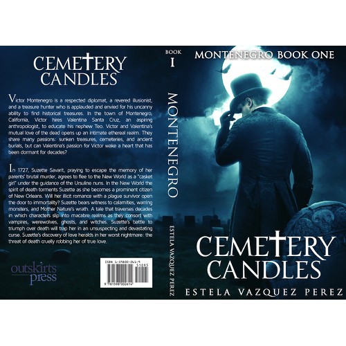 Create an alluring book cover for future bestseller Cemetery Candles