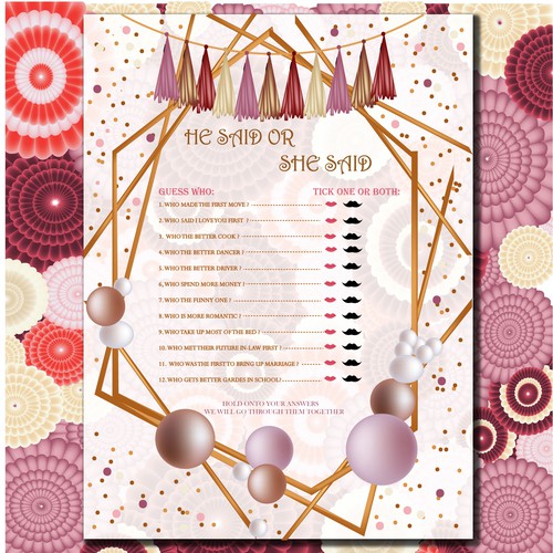 Bridal shower game card