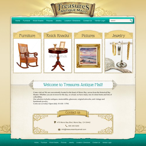 Create the next website design for Treasures Antique Mall