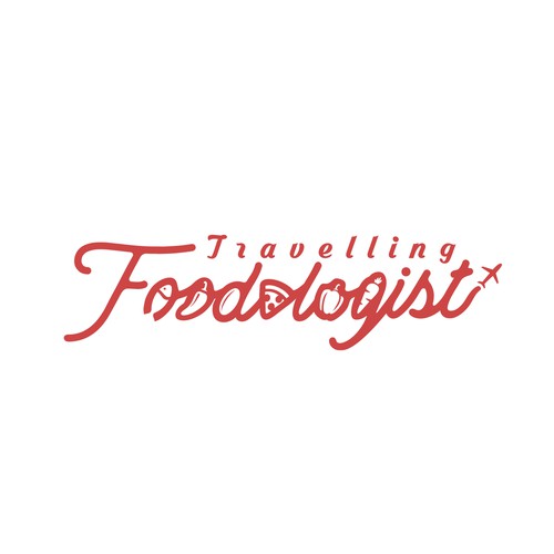 The combined concept of food and script in typography style for Travelling Foodologist logo