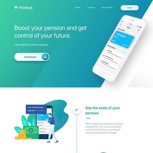 Landing page for personal financial mobile app