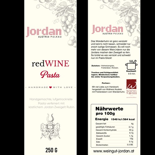  label for handmade wine infused pasta.
