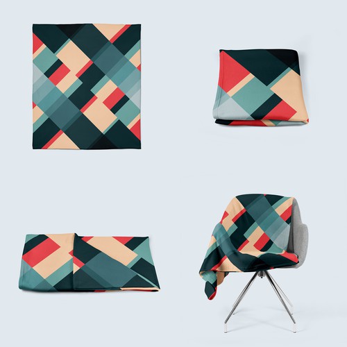 Retro geometric design for throw blanket