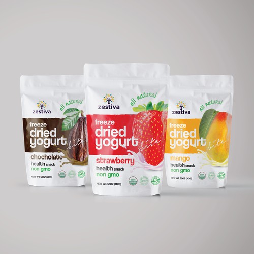 Design a Freeze Dried Strawberry Yogurt Bites for an organic food supplier