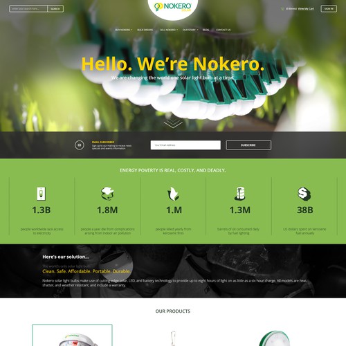 Create an amazing website homepage for Nokero (Solar Light Bulb)!