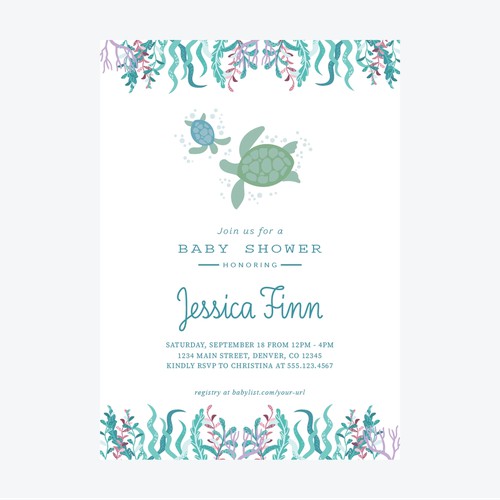 Turtle-Themed Baby Shower Invite