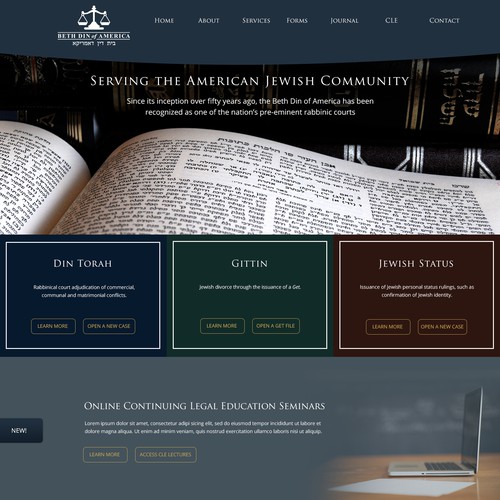 Homepage design for Beth Din of America