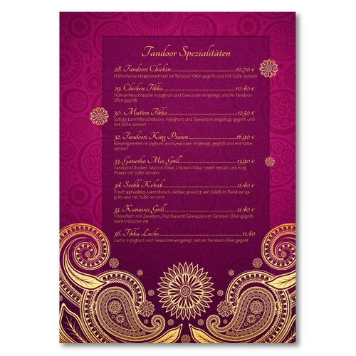 Menu for Indian Restaurant