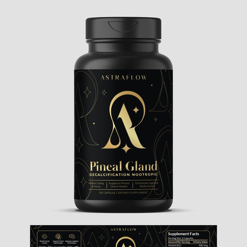 Elegant, magical nootropic supplement label design 