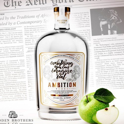 Bottle and label Ambition vodka ( Sadden Bros. distillery)