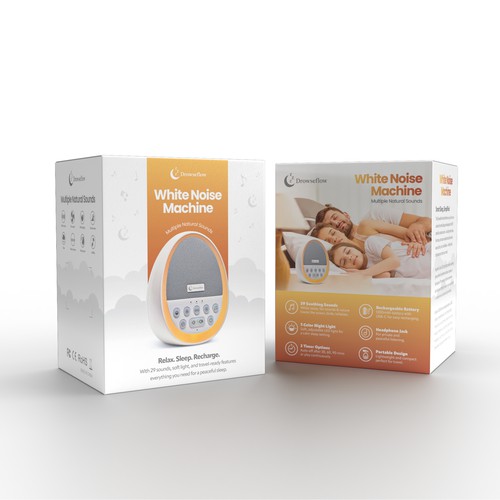 Modern, calming packaging design for a sleep-enhancing noise mac