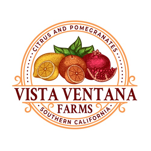 Vintage hand drawn emblem logo for Vista Ventana Farms