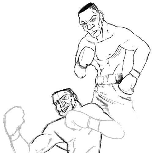 Illustrate a boxer performing moves for an amazing card game
